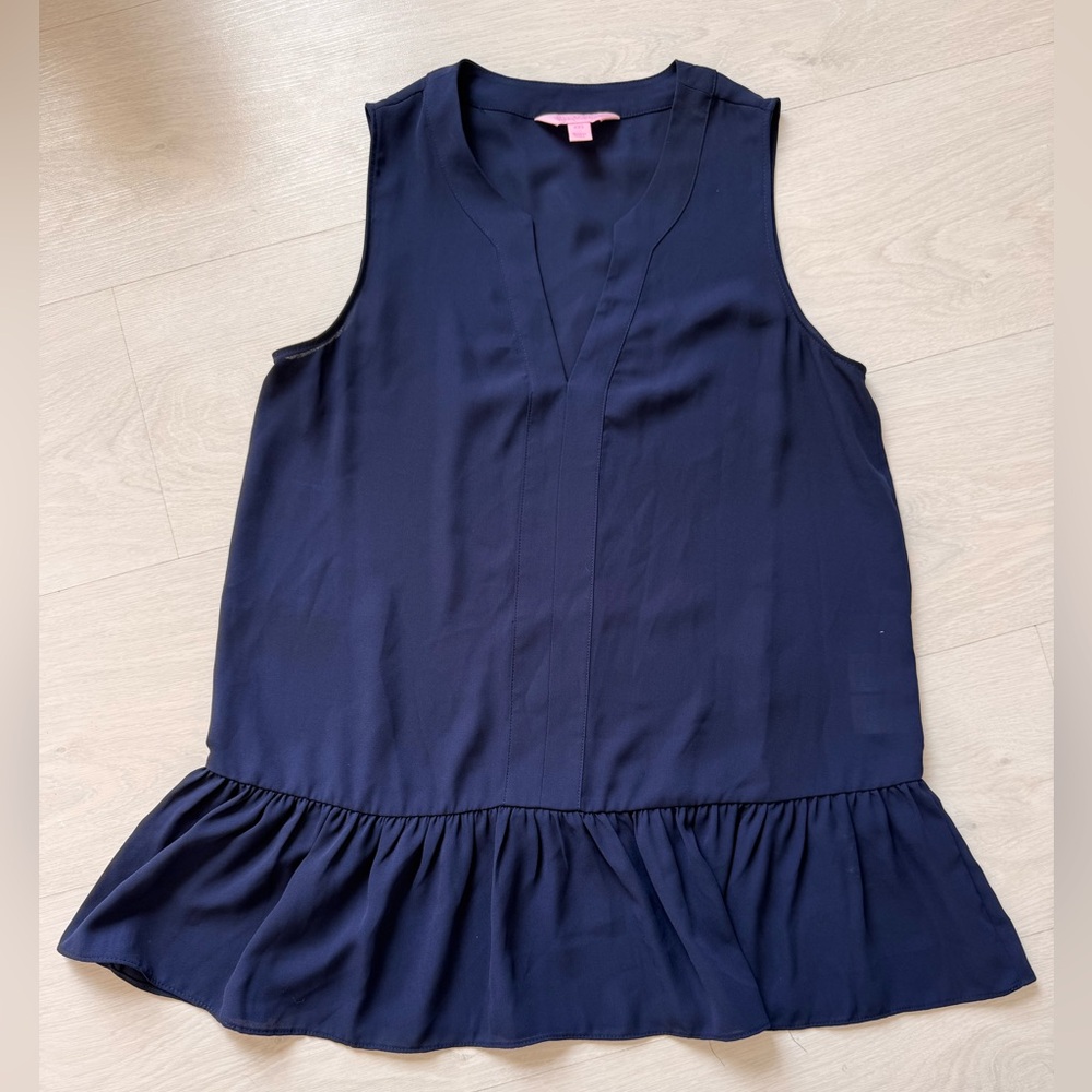 Lilly Pulitzer Navy Ruffled Hem Blouse